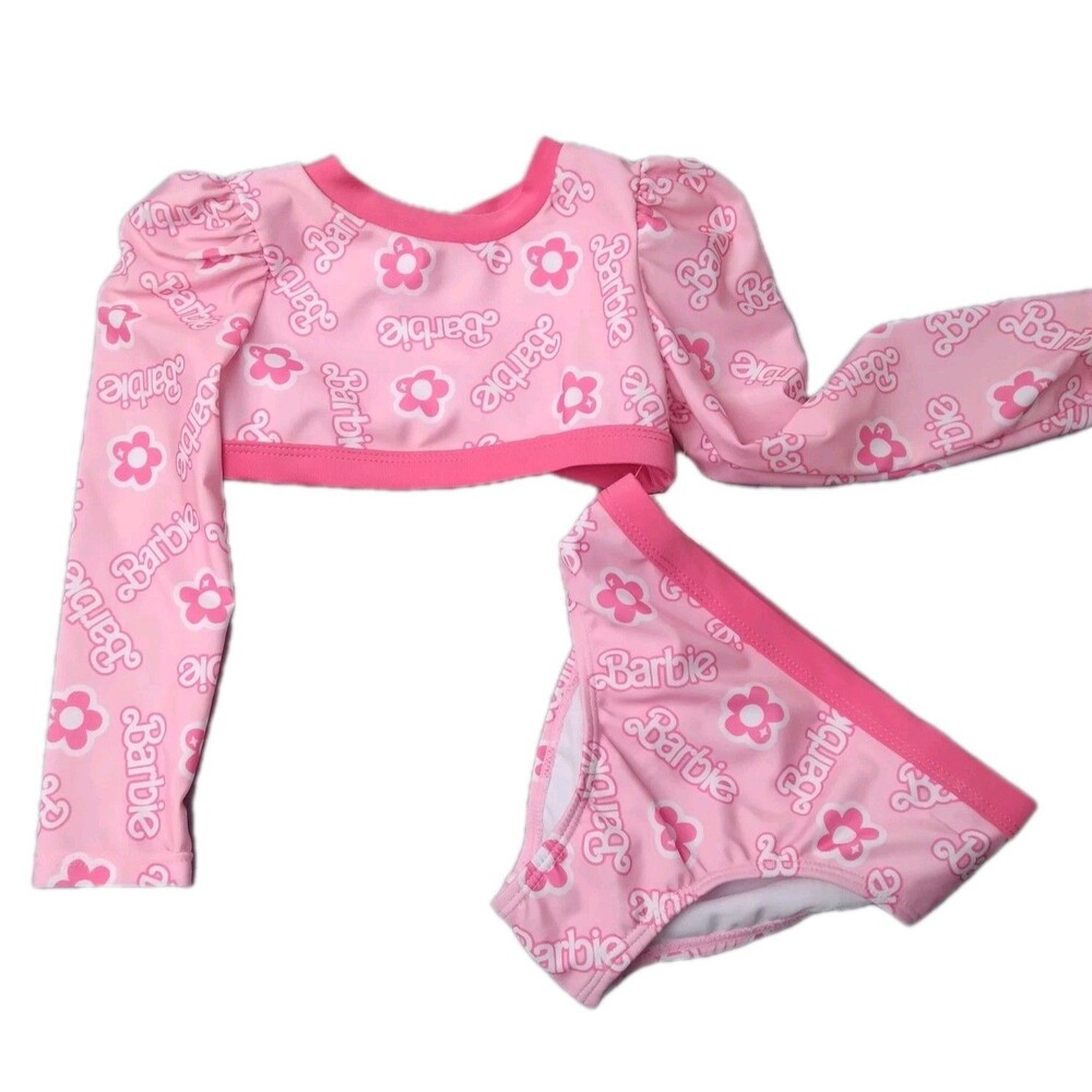 Girls Swimsuit Barbie Toddler Size 4T Bikini Two Piece Set Long Sleeve Sunblock